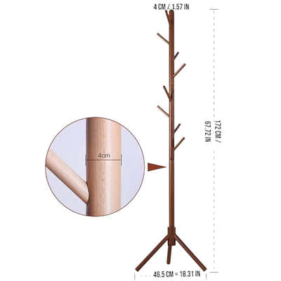 DS BS Wooden Coat Tree with 8 Hooks -Walnut