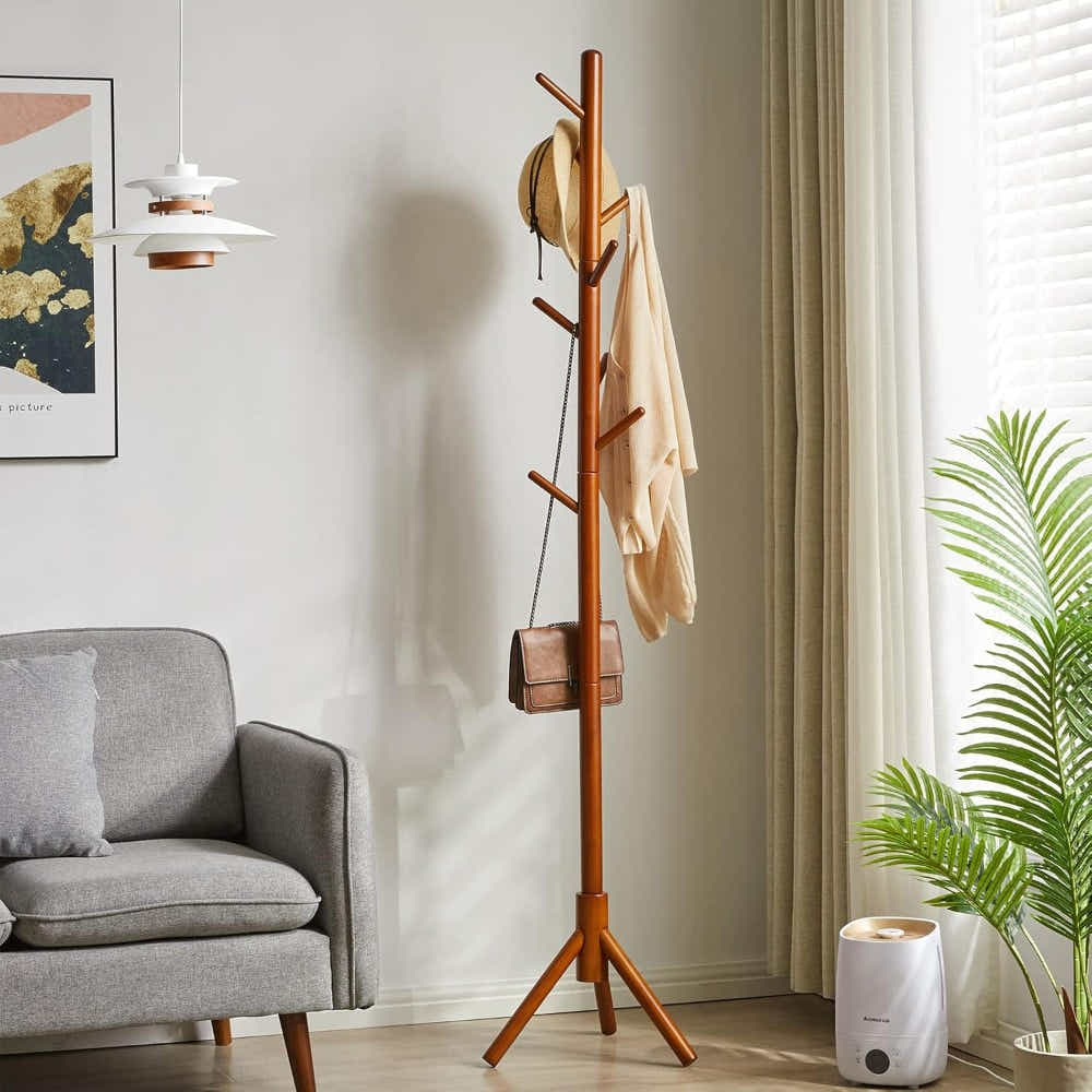 DS BS Wooden Coat Tree with 8 Hooks -Walnut