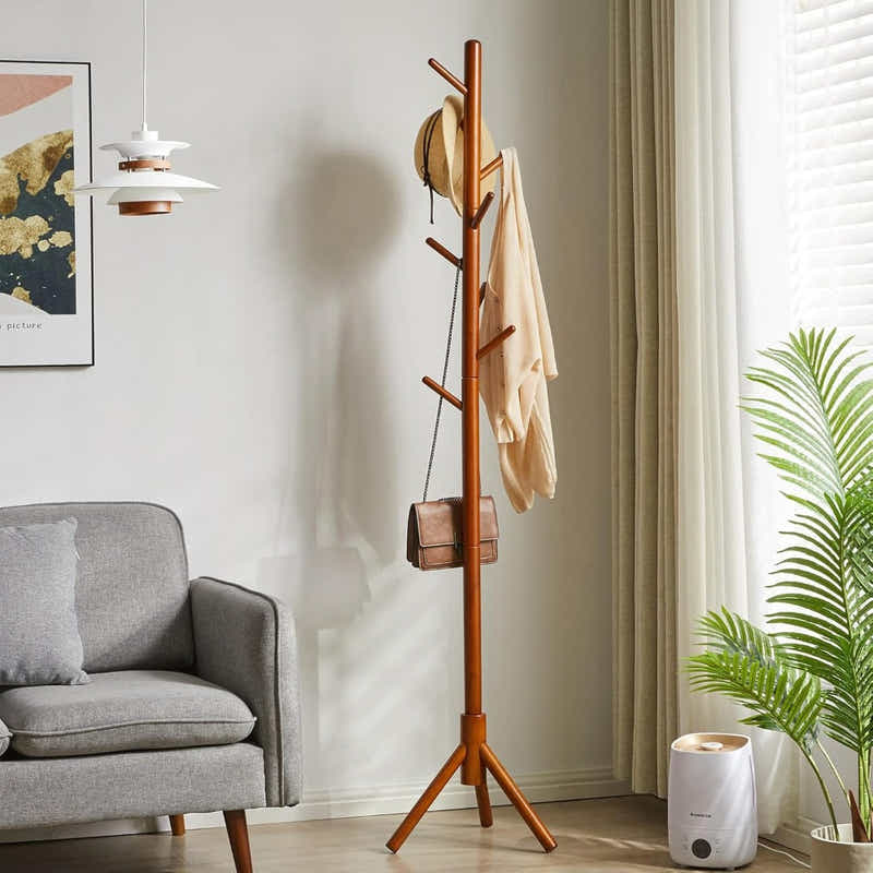 DS BS Wooden Coat Tree with 8 Hooks -Walnut