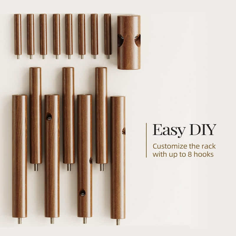 DS BS Wooden Coat Tree with 8 Hooks -Walnut