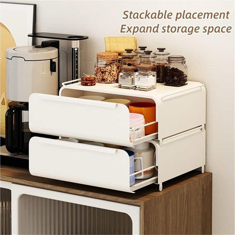 DS BS Coffee Machine Organizer with Pull-Out Drawer Countertop Storage Organizer