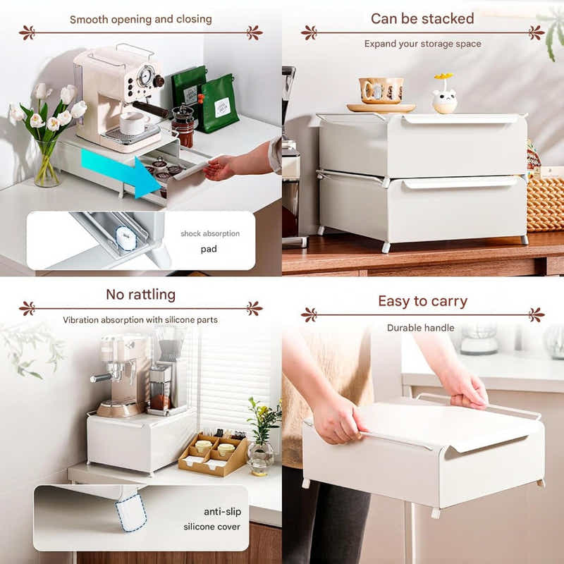 DS BS Coffee Machine Organizer with Pull-Out Drawer Countertop Storage Organizer