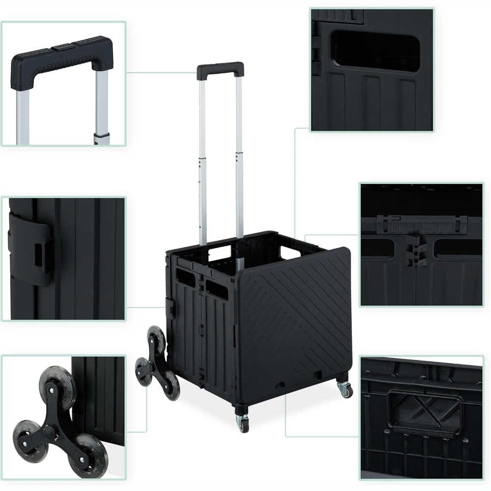DS BS Foldable Utility Cart with Stair Climbing Wheels - Black