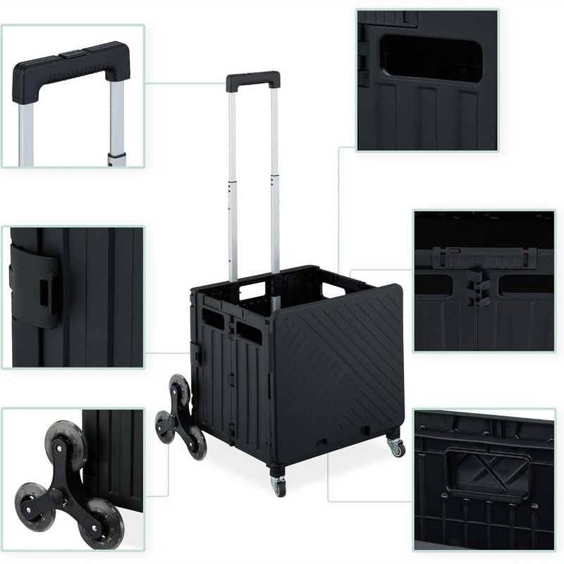 DS BS Foldable Utility Cart with Stair Climbing Wheels - Black