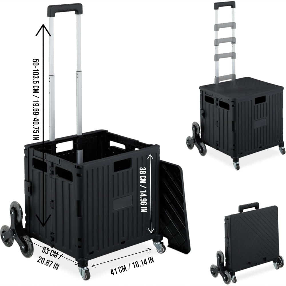 DS BS Foldable Utility Cart with Stair Climbing Wheels - Black