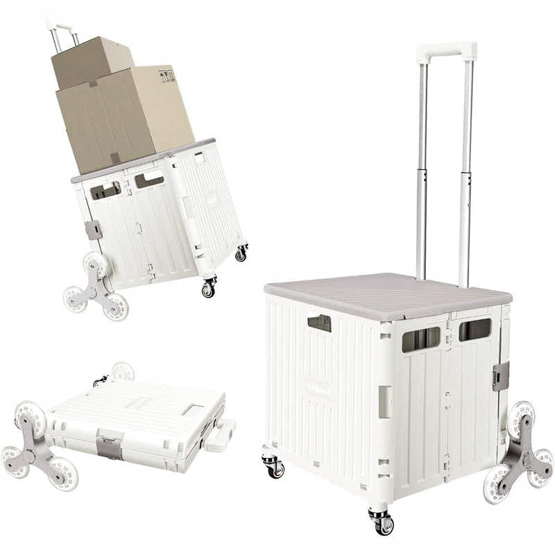 DS BS Foldable Utility Cart with Stair Climbing Wheels - White