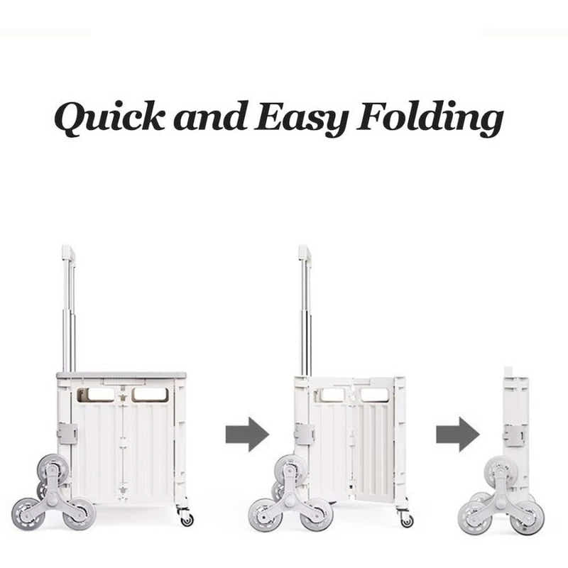 DS BS Foldable Utility Cart with Stair Climbing Wheels - White