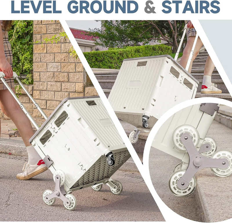 DS BS Foldable Utility Cart with Stair Climbing Wheels - White