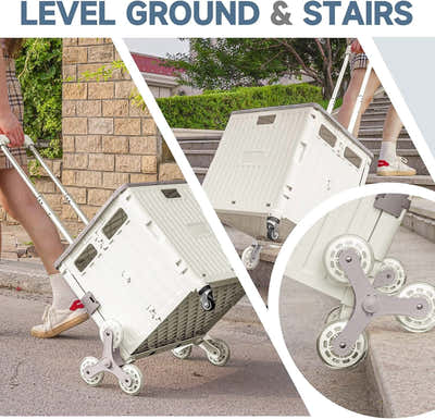 DS BS Foldable Utility Cart with Stair Climbing Wheels - White