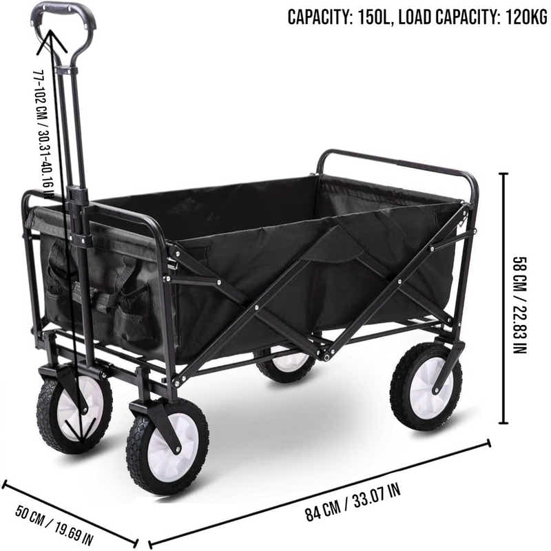 DS BS 150L Folding Outdoor Utility Wagon Heavy Duty Camping Cart - Black
