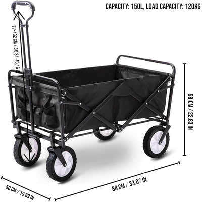 DS BS 150L Folding Outdoor Utility Wagon Heavy Duty Camping Cart - Black