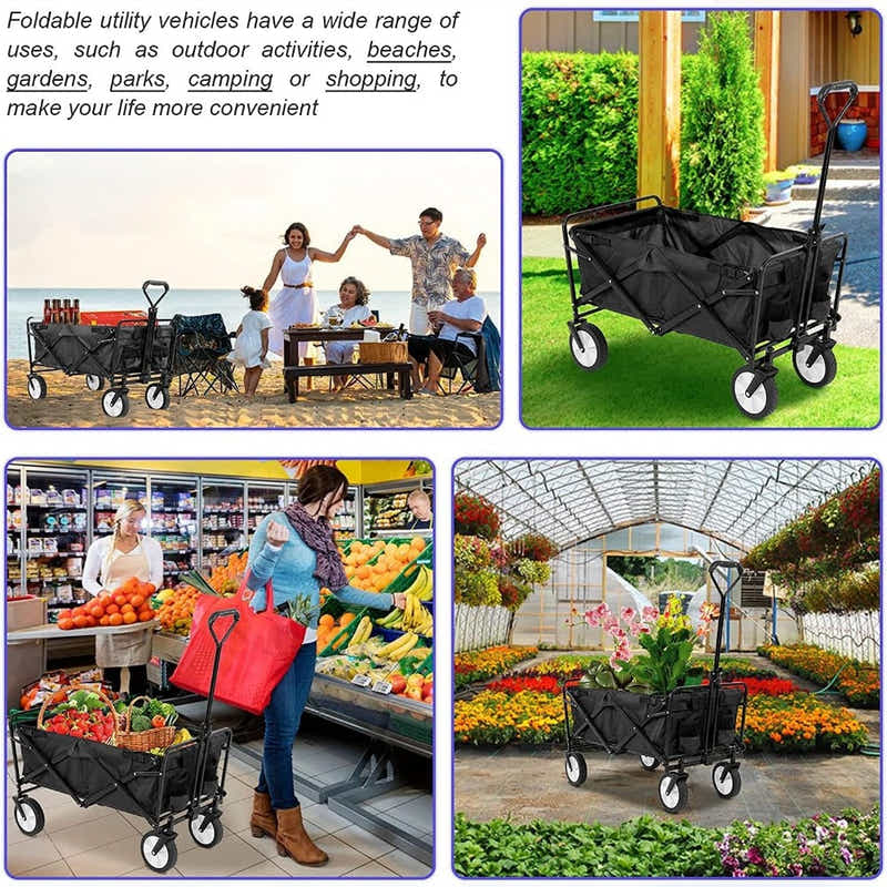 DS BS 150L Folding Outdoor Utility Wagon Heavy Duty Camping Cart - Black