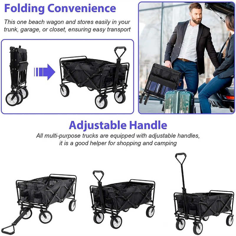 DS BS 150L Folding Outdoor Utility Wagon Heavy Duty Camping Cart - Black