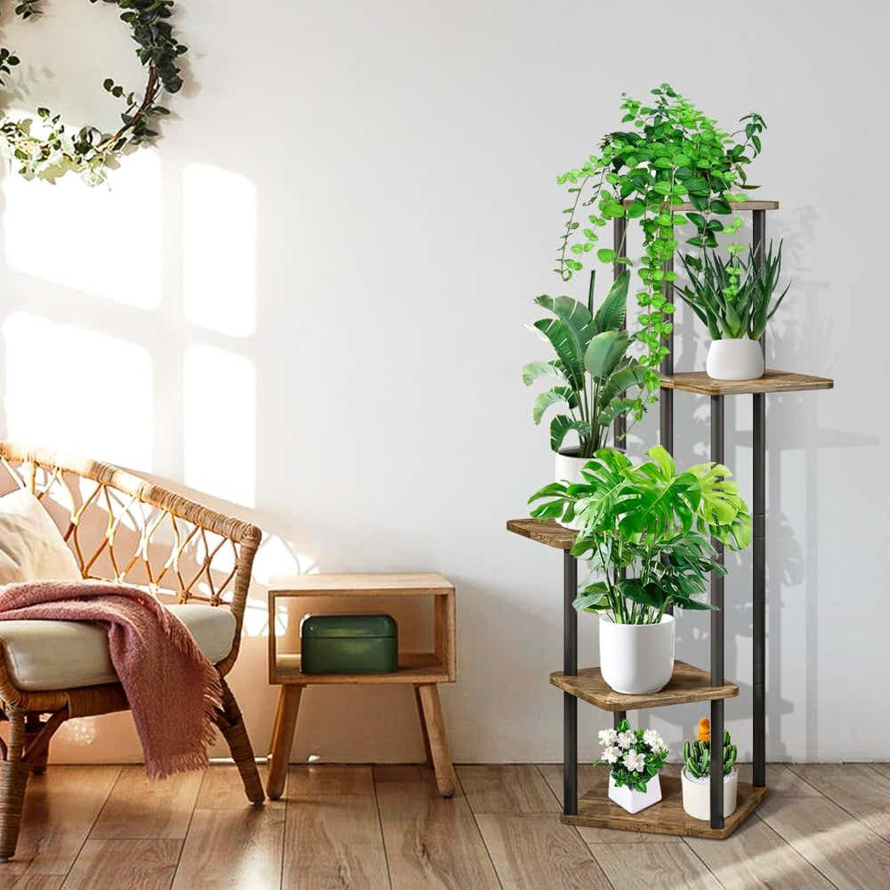 DS BS 5 Tier Plant Stand Indoor Corner Flower Shelf with MDF Boards