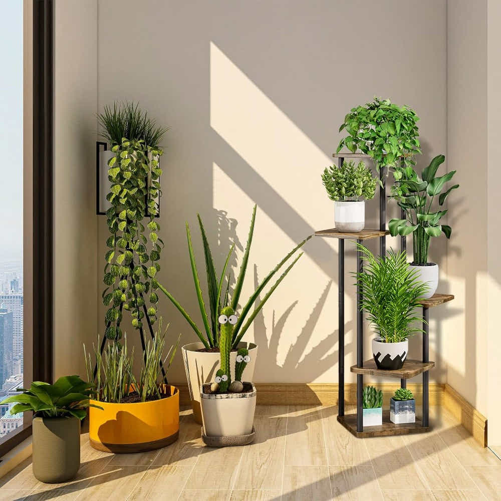 DS BS 5 Tier Plant Stand Indoor Corner Flower Shelf with MDF Boards