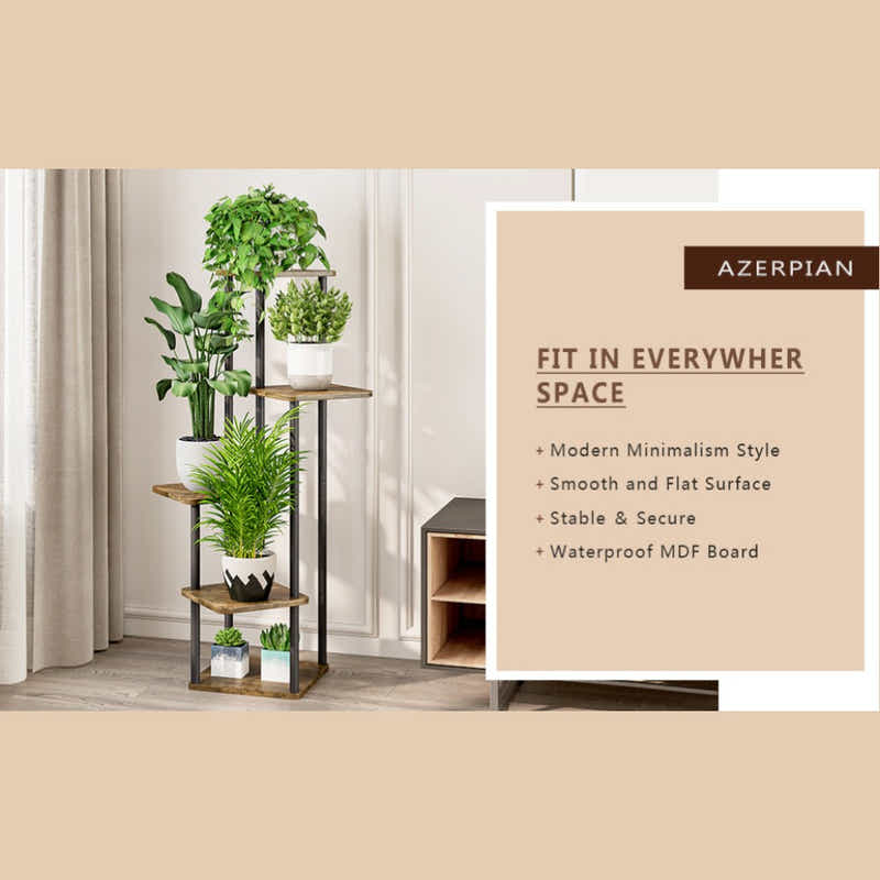 DS BS 5 Tier Plant Stand Indoor Corner Flower Shelf with MDF Boards