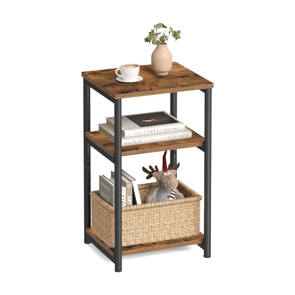 DS BS 3 Tier Side Table with Storage Shelf Narrow End Table