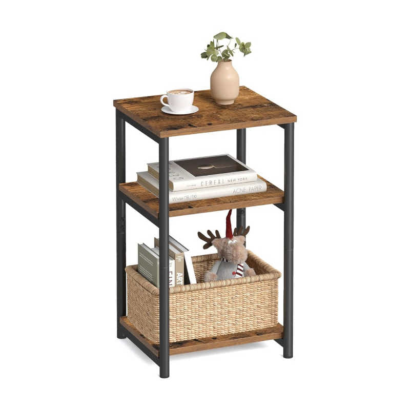 DS BS 3 Tier Side Table with Storage Shelf Narrow End Table