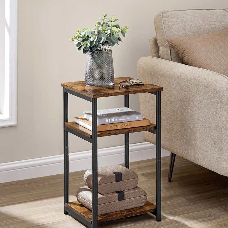 DS BS 3 Tier Side Table with Storage Shelf Narrow End Table