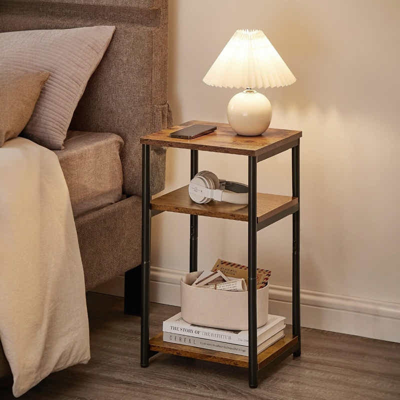 DS BS 3 Tier Side Table with Storage Shelf Narrow End Table