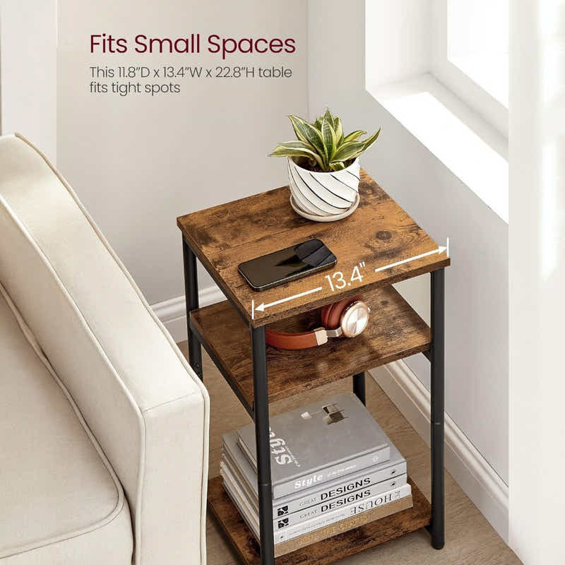 DS BS 3 Tier Side Table with Storage Shelf Narrow End Table