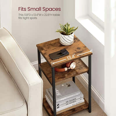 DS BS 3 Tier Side Table with Storage Shelf Narrow End Table