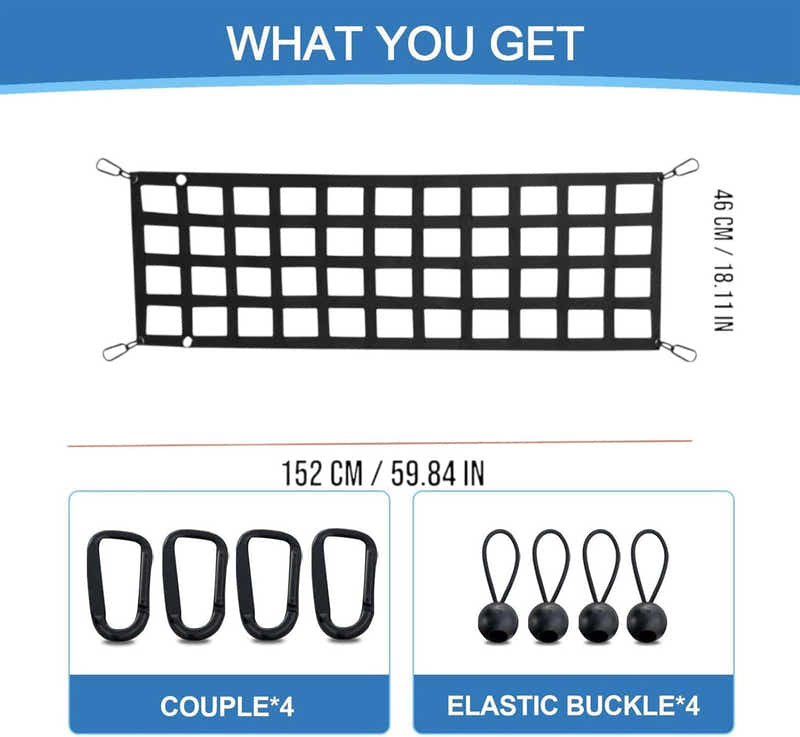 DS BS Truck Tailgate Cargo Net 152×46cm with Hooks and Elastic Buckles