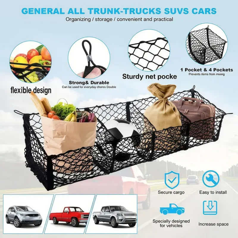 DS BS 4-Pocket Cargo Net Organizer for Pickup Trucks