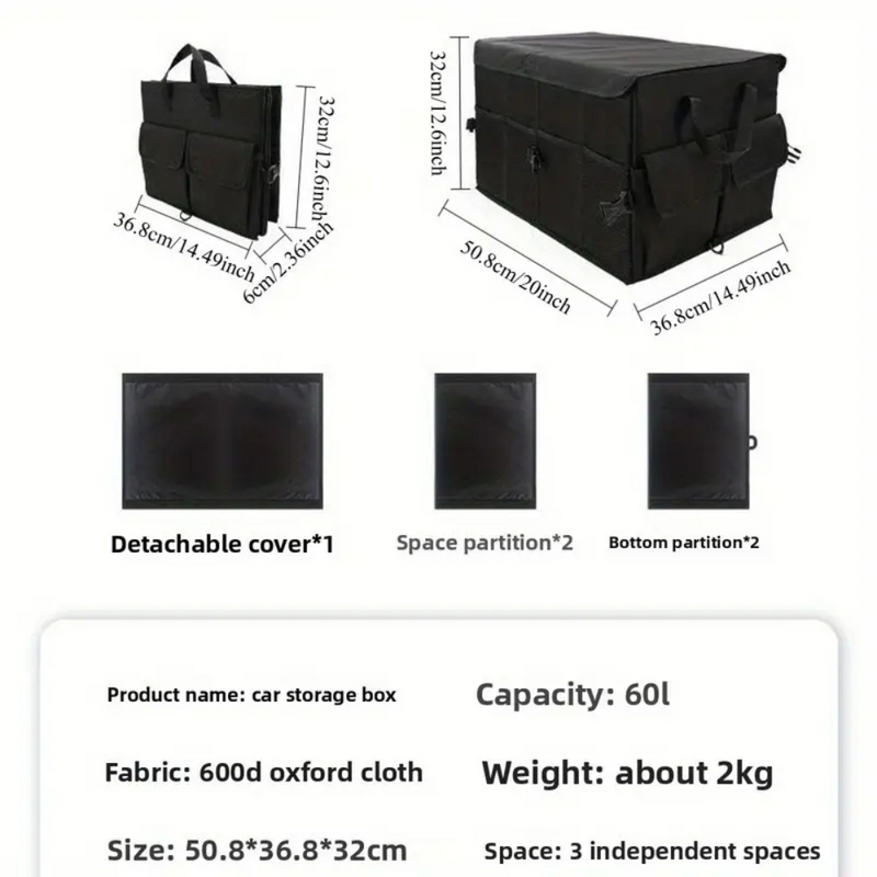 DS BS Car Trunk Organizer with Lid – 60L Foldable Storage Box