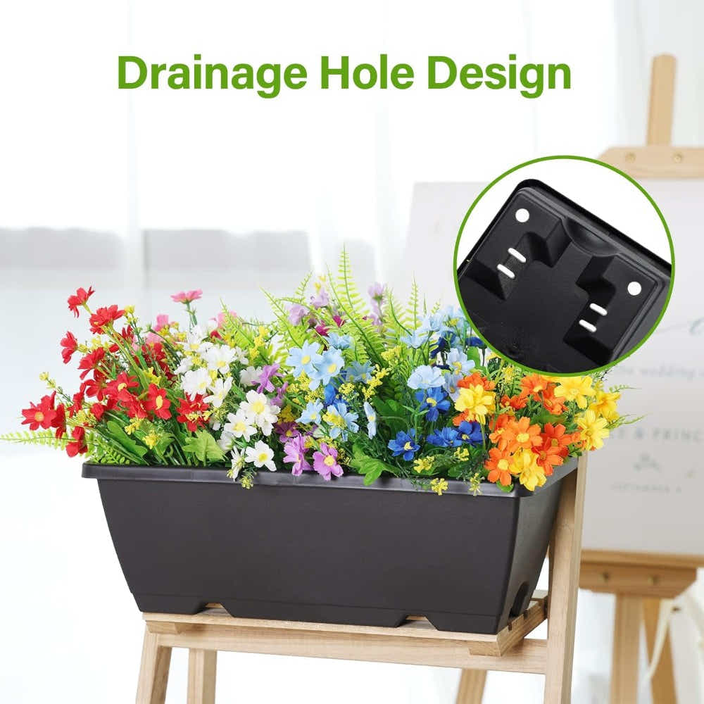 DS BS 10 Pack 15L Rectangular Planter Box Set With Drainage Tray