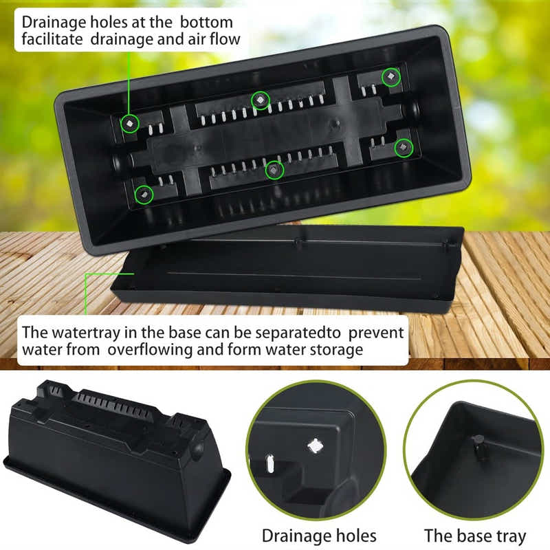 DS BS 10 Pack 15L Rectangular Planter Box Set With Drainage Tray