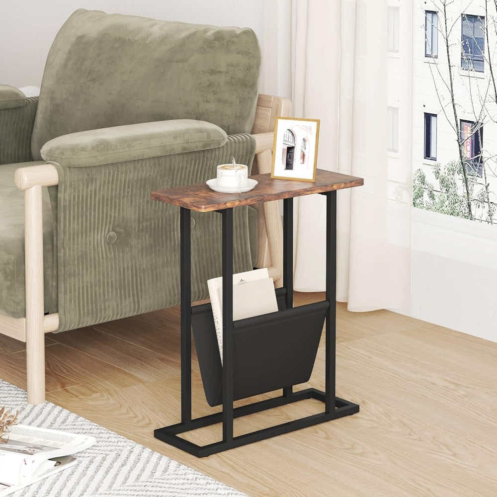DS BS Narrow Side Table with Magazine Holder