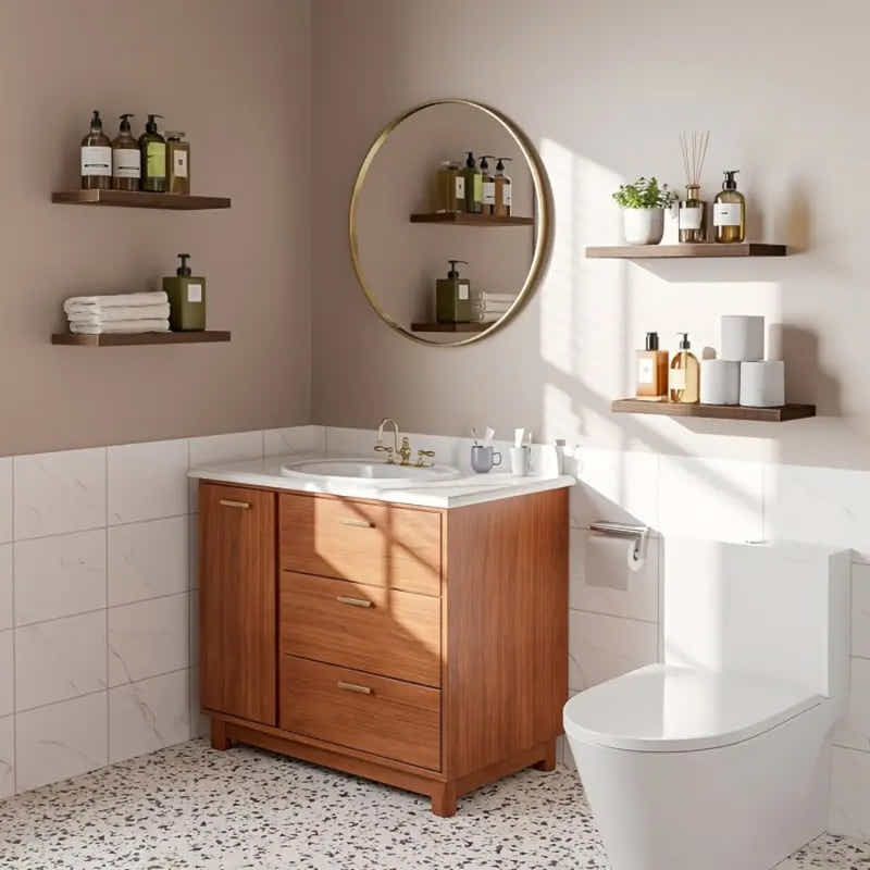 DS BS Set of 2 Floating Wall Shelves with Metal Bracket - Brown