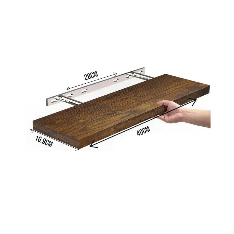 DS BS Set of 2 Floating Wall Shelves with Metal Bracket - Brown