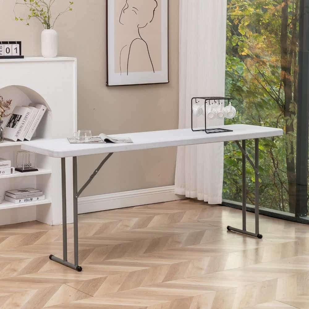 DS BS Slim Folding Table 180×45cm Space Saving Design with Strong Steel Legs
