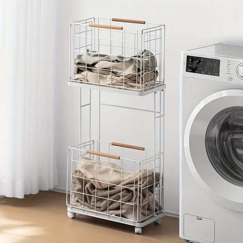 DS BS 2 Tier Laundry Basket Cart with Wheels Removable Wire Baskets