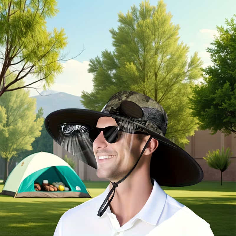 DS BS Solar Fan Hat with Dual Cooling, USB Rechargeable for Fishing , Outdoor