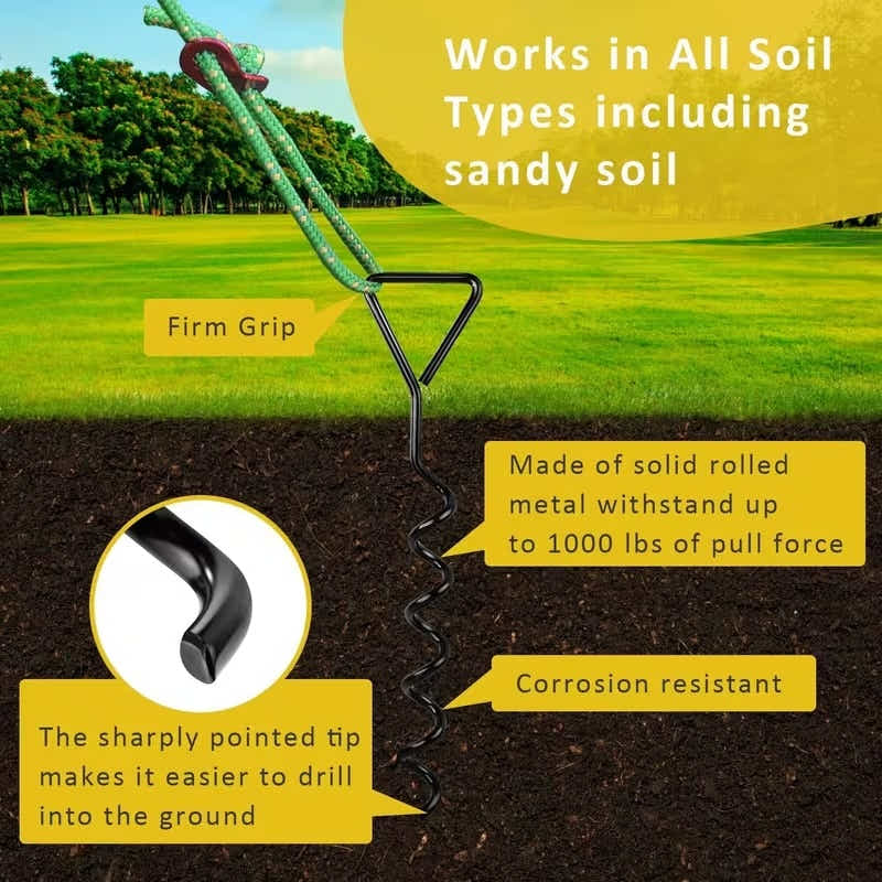 DS BS 9Pcs Metal Spiral Ground Anchor Kit 40cm with Reflective Tie Down Ropes