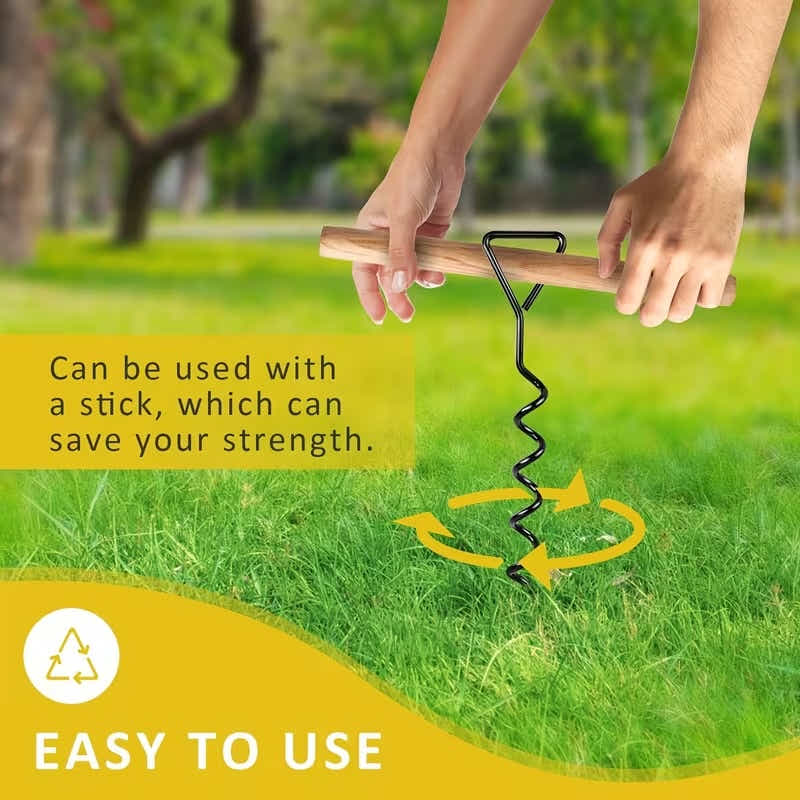 DS BS 9Pcs Metal Spiral Ground Anchor Kit 40cm with Reflective Tie Down Ropes