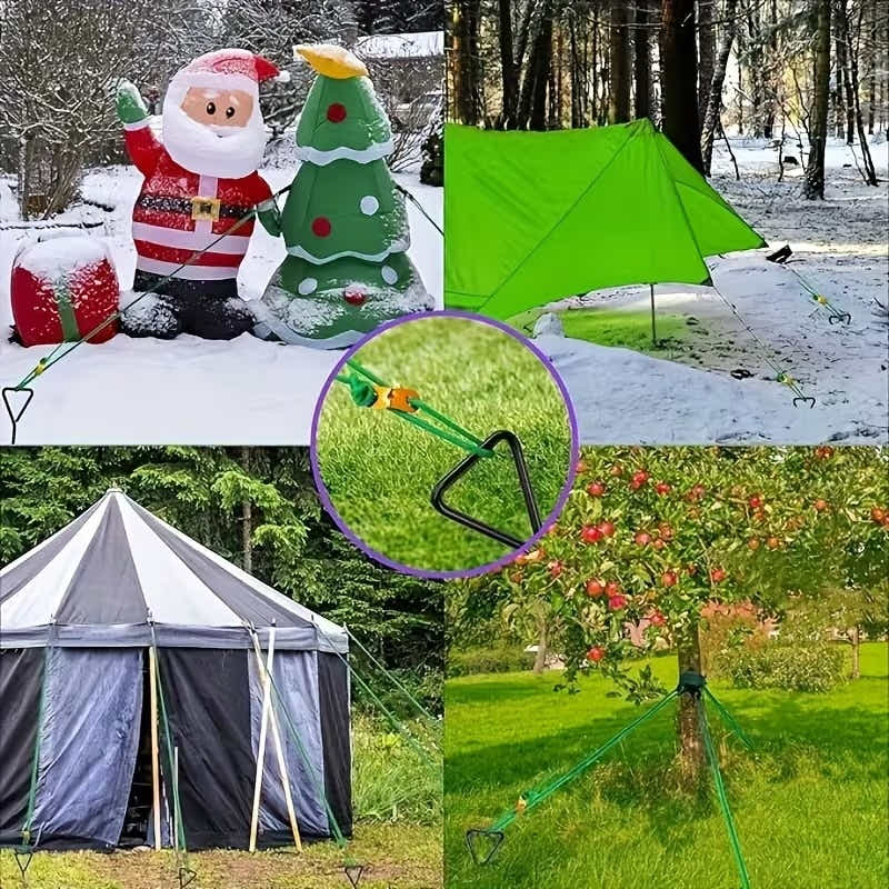 DS BS 9Pcs Metal Spiral Ground Anchor Kit 40cm with Reflective Tie Down Ropes