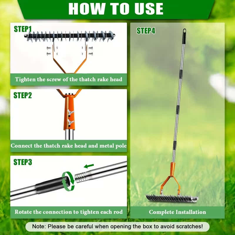 DS BS Adjustable Garden Rake 19 Tine Metal Thatching Rake