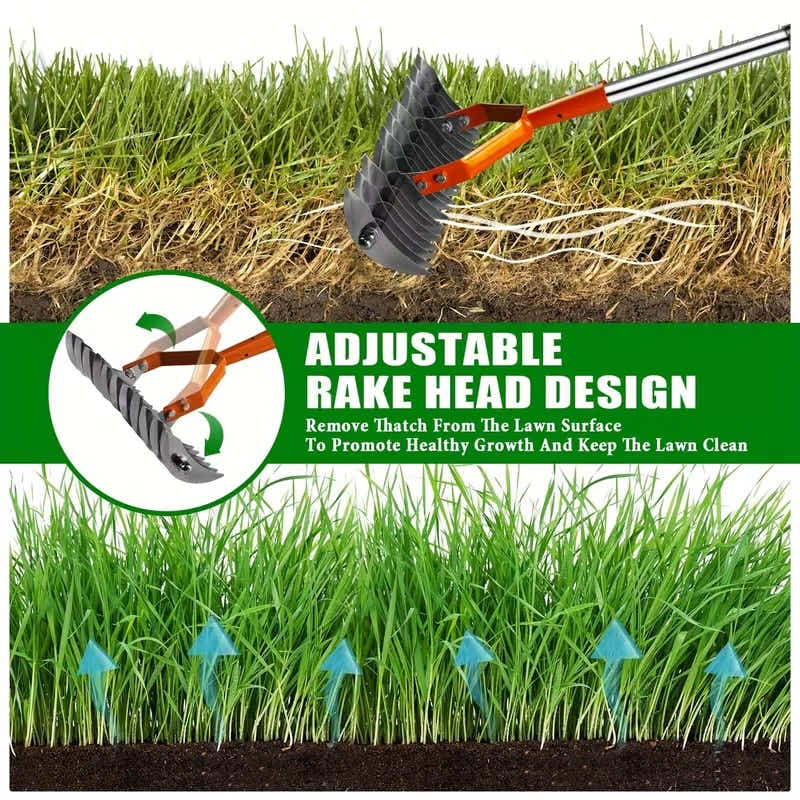 DS BS Adjustable Garden Rake 19 Tine Metal Thatching Rake