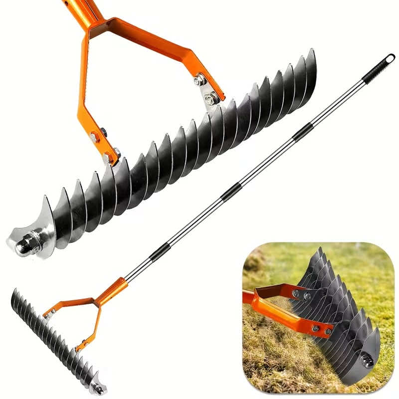 DS BS Adjustable Garden Rake 19 Tine Metal Thatching Rake