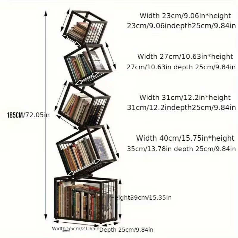 DS BS Geometric Stacking Bookshelf 183cm Tall Modern Carbon Steel Storage Rack