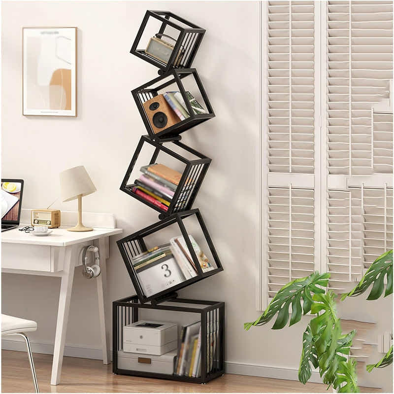 DS BS Geometric Stacking Bookshelf 183cm Tall Modern Carbon Steel Storage Rack
