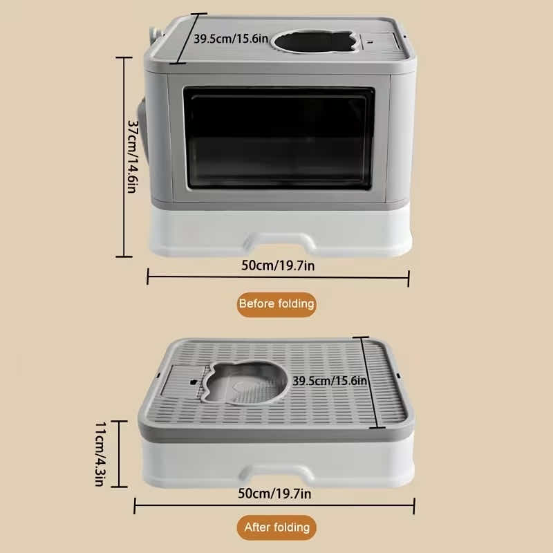 DS BS Foldable Cat Litter Box with Drawer, Enclosed Cat Toilet with Top Exit