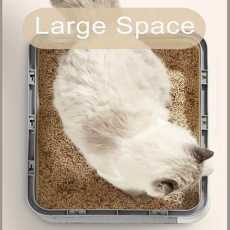 DS BS Foldable Cat Litter Box with Drawer, Enclosed Cat Toilet with Top Exit