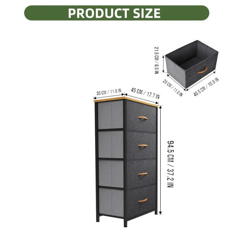 DS BS 4 Drawers Steel Frame Fabric Storage Chest-Dark Gray