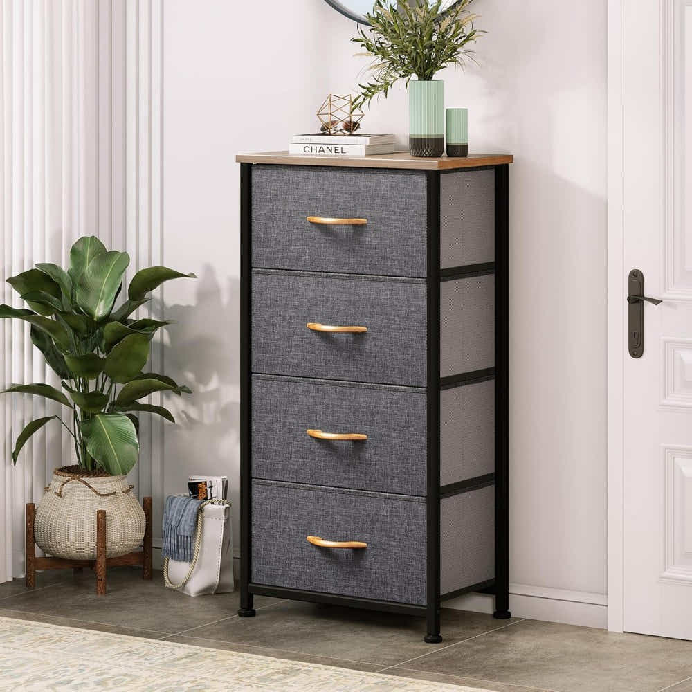 DS BS 4 Drawers Steel Frame Fabric Storage Chest-Dark Gray