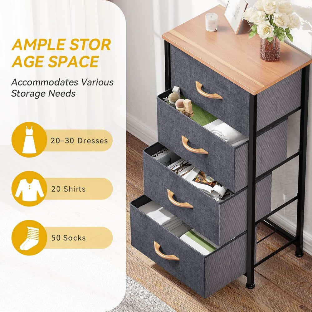 DS BS 4 Drawers Steel Frame Fabric Storage Chest-Dark Gray